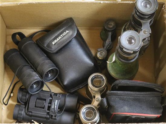 A pair of marine binoculars and two pairs opera glasses etc